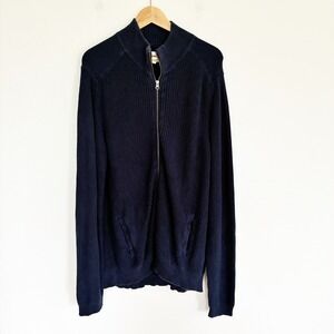 Pact Full Zip Sweater Mens Large Navy Blue Organic Cotton Ribbed Mock Neck